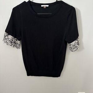 Milano Black Top with Patterned Sleeves